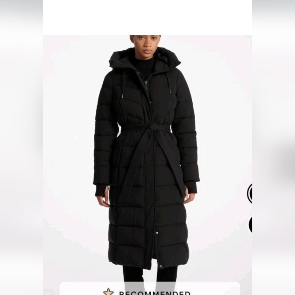 Michael Kors Quilted Down Puffer Jacket Hooded Long Zip Belted Black
 Size L